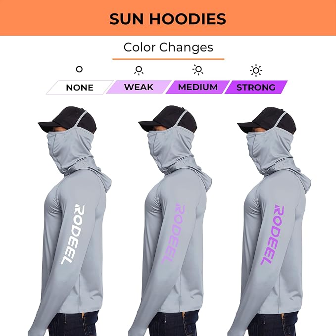 Rodeel Men's UPF 50+ Performance Fishing Hoodie, Long Sleeve Sun Protection Athletic Quick-Dry Breathable T-Shirt