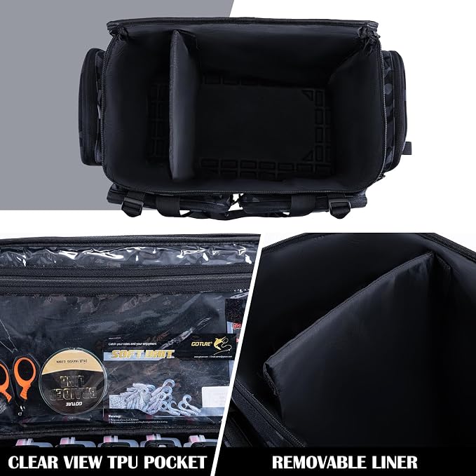 Goture Large Tackle Bag,Store Up to 8PCS 3700 Plus 4PCS 3600 Tackle Trays(Not Included),Water Resistant Saltwater Gear Storage Big Fishing Bag with EVA Bottom,Gifts for Men(21.65"x11.8"x15.16")