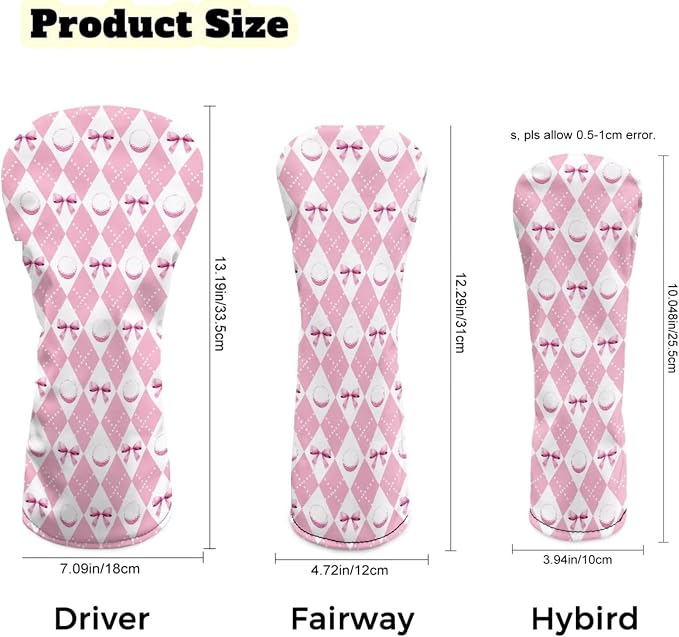 Rnyleeg Golf Club Head Covers for Women Driver Head Cover Leather Fairway Wood Headcover Hybrid Headcovers for Golf Clubs