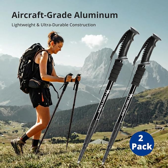 CAMEL CROWN Trekking Poles 2 Pack, Lightweight Hiking Poles for Men Women, 20-43in Adjustable Walking Sticks with Tungsten Carbide Tip & Shock-Absorbing PVC Grip, Backpacking Camping