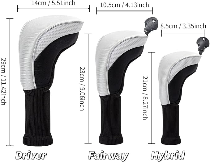 Golf Club Head Covers for Woods 3/4/5/6 Pieces Long Neck Mesh Sports Golf Club Headcovers Set with Interchangeable No. Tags 3 4 5 6 7 X Golf Accessories for Men Women