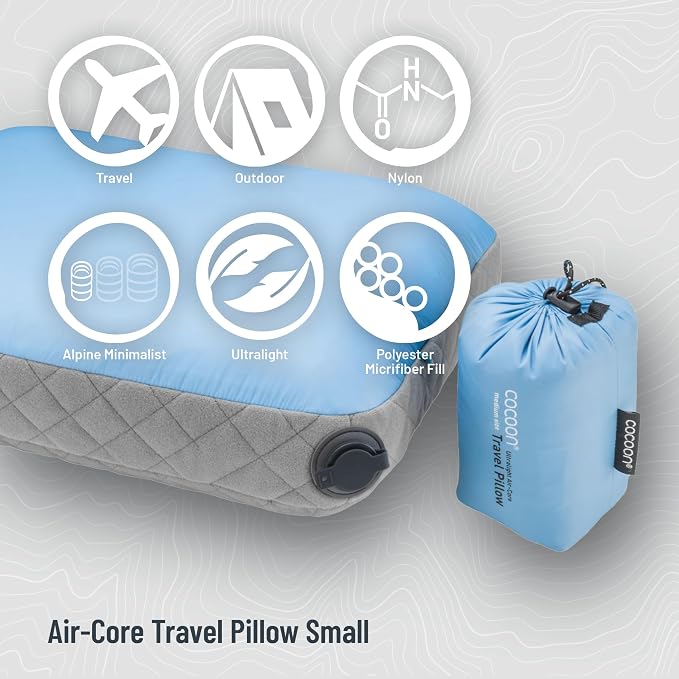 COCOON- Premium - Ultralight AirCore Pillow - Inflatable Camping and Travel Pillow - Regular 11" x 15" (Light Blue)
