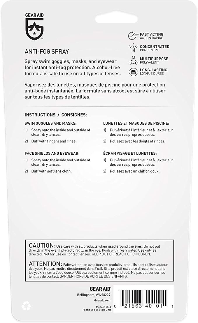 Gear AID Anti-Fog Spray and Cleaner for Goggles, Masks and Glasses
