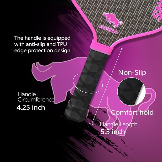 Pickleball Paddles, Carbon Fiber Pickleball Paddle High Grit & Spin with PP Honeycomb Core 16mm Thickness and Thermoformed Elongated Shape, Increased Power for Ultimate Spin & Consistency