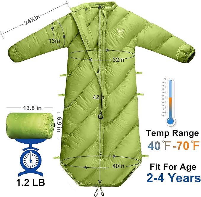 Walkable Toddler Sleeping Bags for Kids, Boys Girls (2T-4T) - Puffy Camping Sleeping Sack for Indoor, Outdoor, Travel, Sleepover, Slumber Party (up to 46 in)- Machine Washable, Lightweight