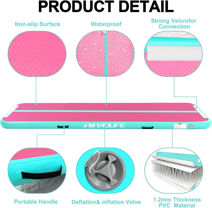 Inflatable Air Gymnastics Mat Tumble Track, 6.6/10/13/16/20ft Tumbling Mat Air Tumbling Track, Air Training Mat with Air Pump for Home/Water Fun/Gym/Yoga/Training/Cheerleading