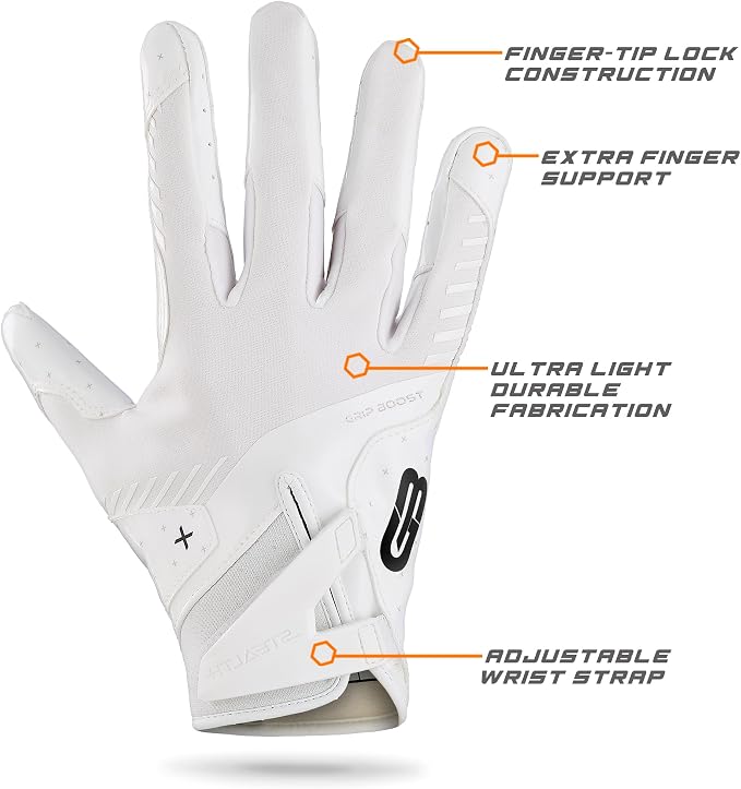 Grip Boost Football Gloves - Solid Stealth 6.0 Boost Plus Sticky Technology - Adult and Youth Football Gloves for Wide Receiver - Men's and Boys Sizes