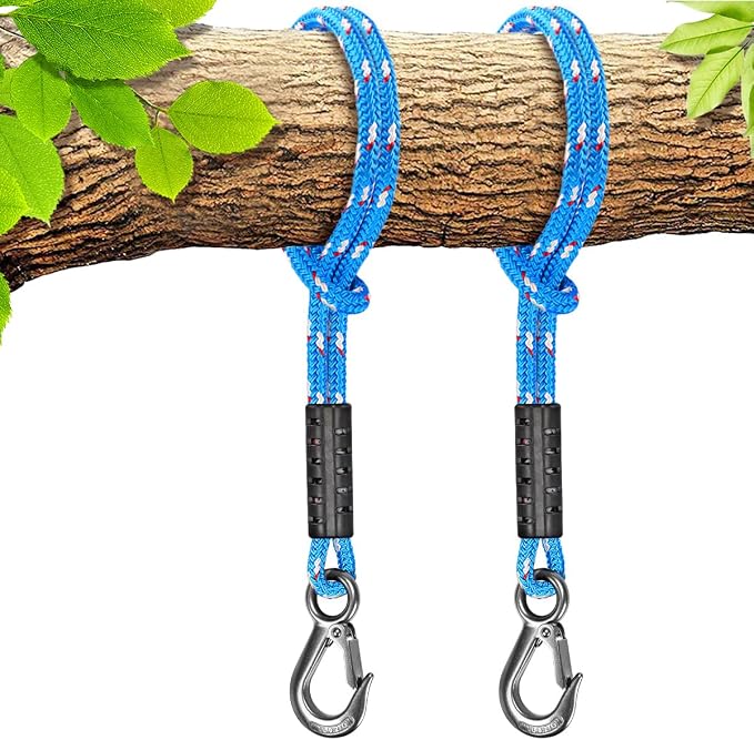BeneLabel 2 Pcs Tree Swing Rope, 59 inch, Hammock Tree Swing Hanging Strap, Heavy Duty Hook, for Indoor Outdoor Swing Hammock Playground Set Accessories, Blue