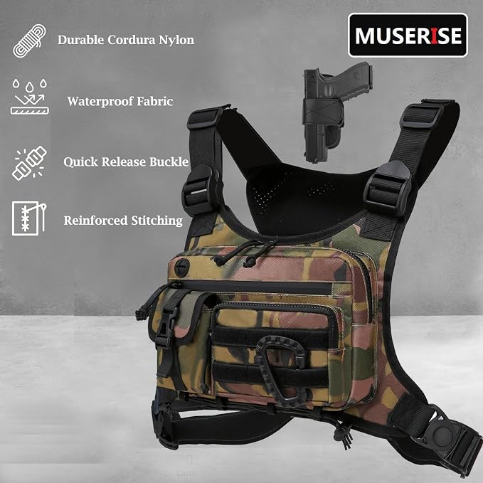 Muserise Outdoor Chest Bag For Men and Women, Tactical Vest For Running, Cycling, EDC Chest Pack Rig For Sports and Workouts
