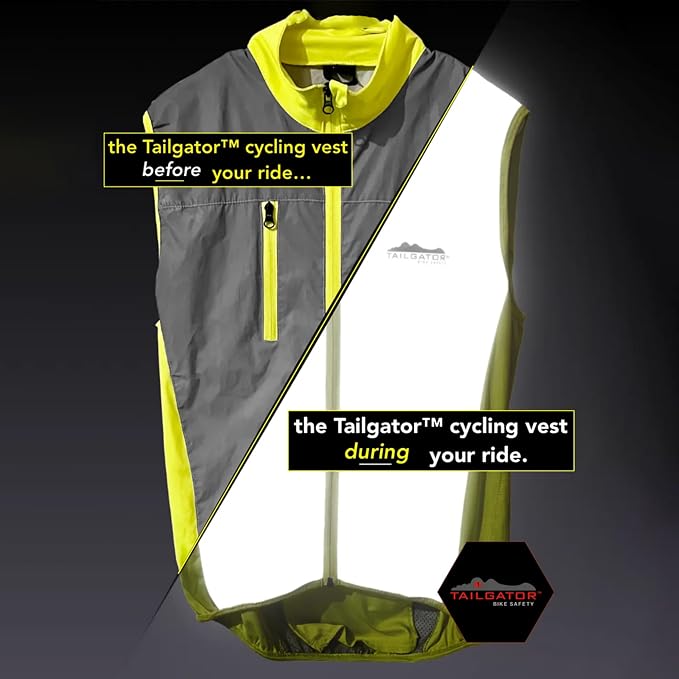 Tailgator Vis-Vest Reflective Running & Cycling Safety Vest, Hi-Vis High Visibility Vest for Men & Women, Neon Green Retro-Reflective Glass Beads, Breathable, YKK Zippers, Pockets, XS - XXXL