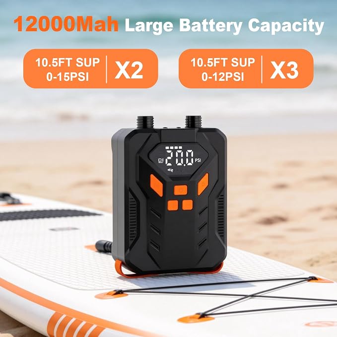 Electric Paddle Board Pump,Rechargeable 20PSI High Pressure SUP Air Pump with Storage Bag and Led,Intelligent Dual Stage Inflation & Deflation,Suitable for Stand Up Paddle Boards,Boats,Kayaks