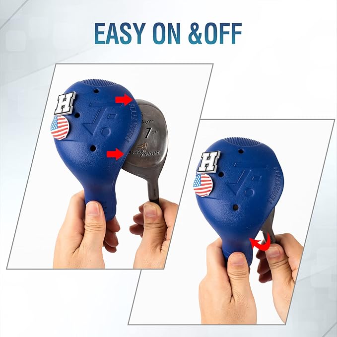 Snap-On Golf Club Covers for Right-Handed Golf Clubs, Easy On Off in 1 Second, Fits 460cc Drivers, Washable EVA Plastic with Shaft Lock, DIY Pins for Customization