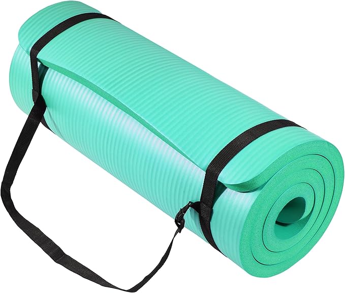 Signature Fitness Extra Thick High-Density Foam Yoga Mat – Multiple Thicknesses (1/2" & 1") / Multiple Colors – Double-Sided Non-Slip Surface – with Carrying Strap for Pilates, Yoga & Home Workouts