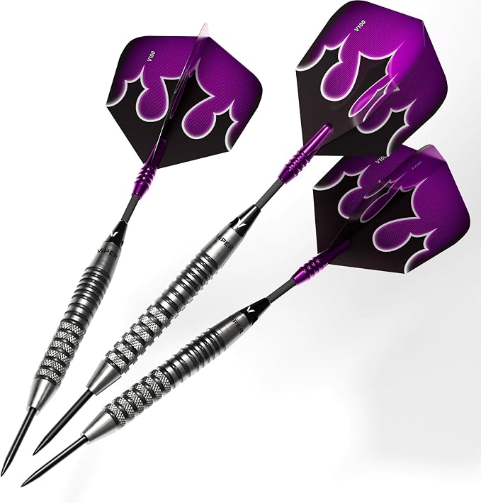 Viper Shot King Steel Tip Darts, 80% Tungsten Darts Metal Tip Dart Set for Bristle Dart Board, Carbon Fiber Shafts, Includes Nomad Case and Accessories