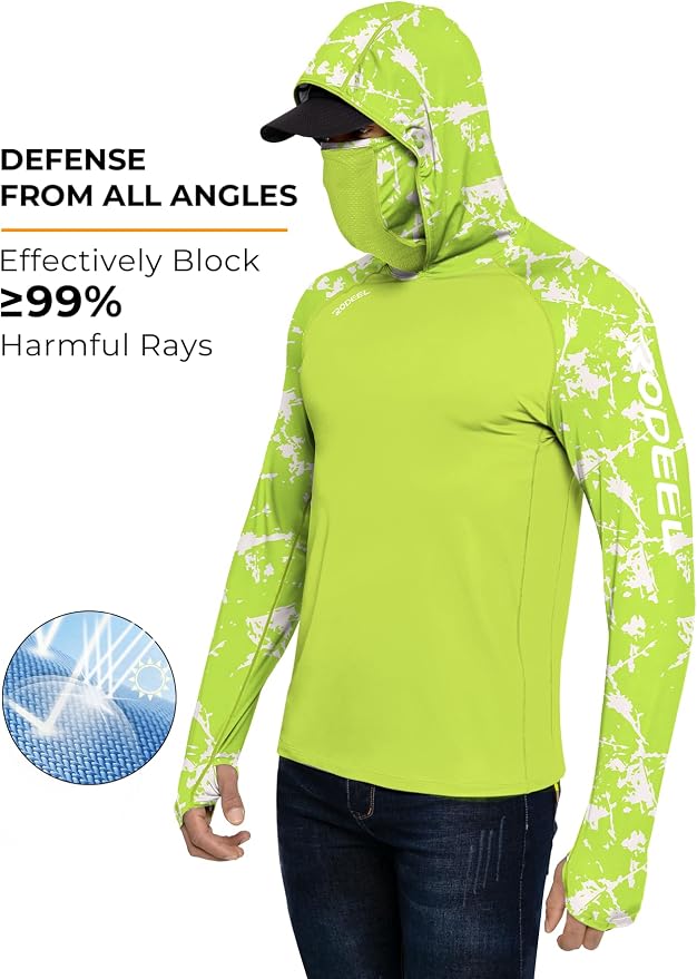 Rodeel Men's UPF 50+ Performance Fishing Hoodie, Long Sleeve Sun Protection Athletic Quick-Dry Breathable T-Shirt