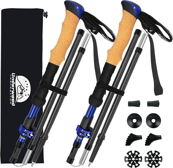 Carbon Fiber Trekking Poles - Lightweight Collapsible Hiking Poles, 2 PCS Nordic Hiking Sticks for Travel, Backpacking Walking Sticks for Men, Women, Seniors with Cork Grip & Quick-Lock System