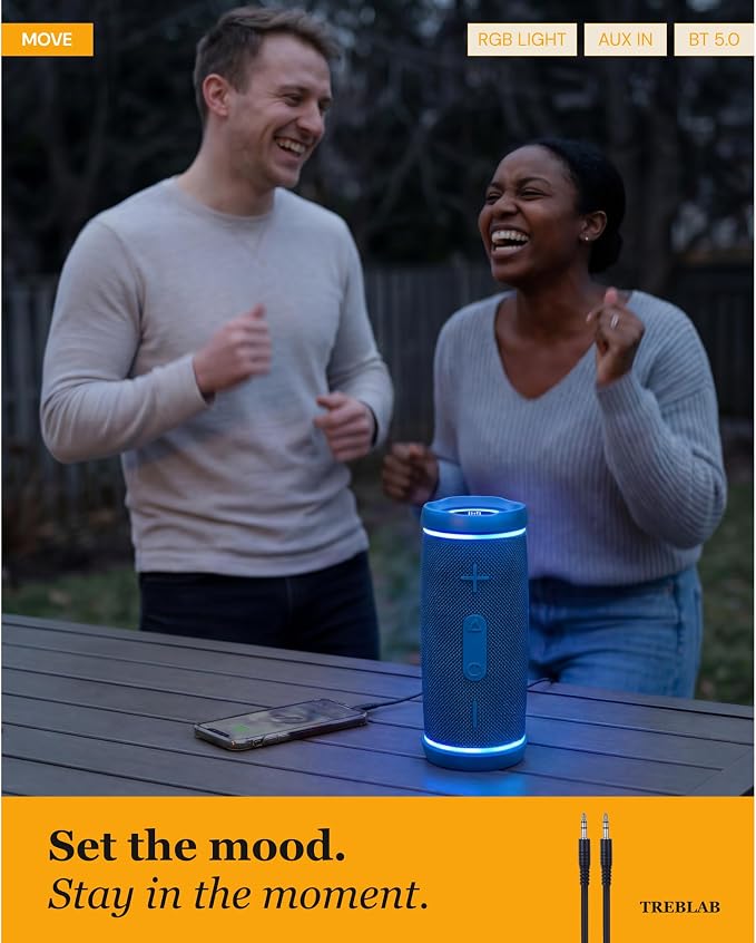 TREBLAB HD77 – Waterproof Bluetooth Speaker, 30W Loud 360° Sound, Deep Bass, IPX7, TWS Pairing, RGB Lights, 20H Battery, Portable Wireless Speaker for Outdoor, Beach, Camping, Party, Travel