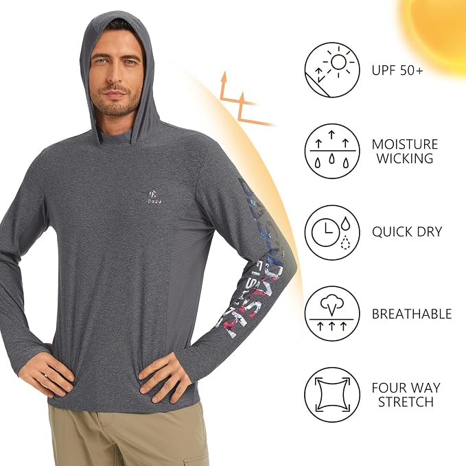 BASSDASH Men’s UPF 50+ Graphic Fishing Hoodie Shirts UV Sun Protection Long Sleeve Moisture Wicking Performance FS48M