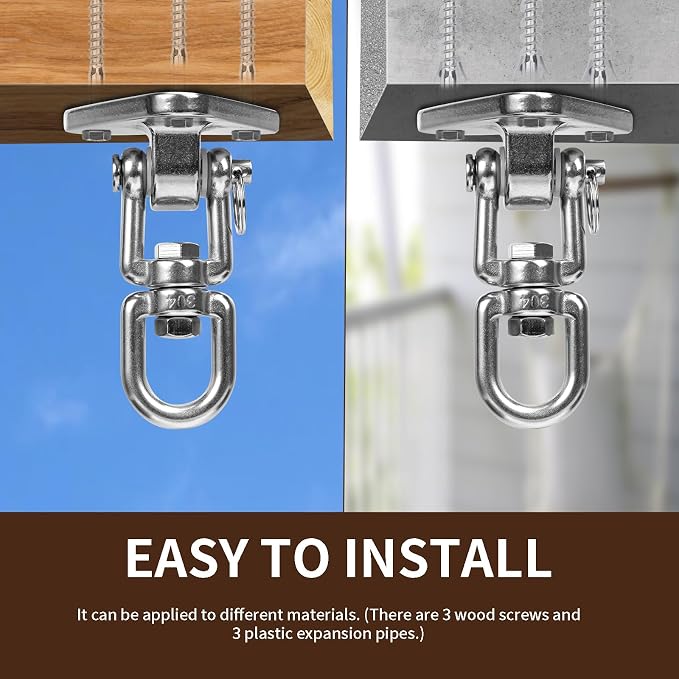 Stainless Steel Swing Hanger Heavy Duty 180°+360° Swivel Swing Hook Swing Hardware Kit for Yoga Swing Hammock Chair Porch Swing Sets Heavy Punching Bag 1500 LB Capacity