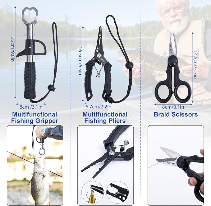 Goture Fishing Rod and Reel Combos, 2.4M Carbon Fiber Telescopic Fishing Pole with Spinning Reel, Lures Set, 900D Carrier Bag, Travel Full Kit for Freshwater Saltwater, Beginners & Anglers