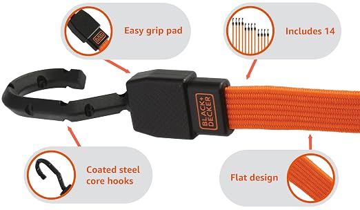 BLACK+DECKER 17-Piece Tow & Secure Tie Down Kit | 2" x 20' x 9,000 lbs Recovery Tow Strap with Clip Hooks, 1" x 10' Deluxe Cam-Buckle Straps, 24", 36", 48" Flat Bungee Straps