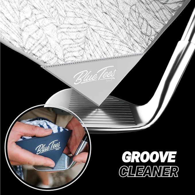 Blue Tees Golf Premium Magnetic Towel - Super Strong Magnet - Microfiber Waffle Design - Silicone Brush - Groove Cleaner - Bag Buckle