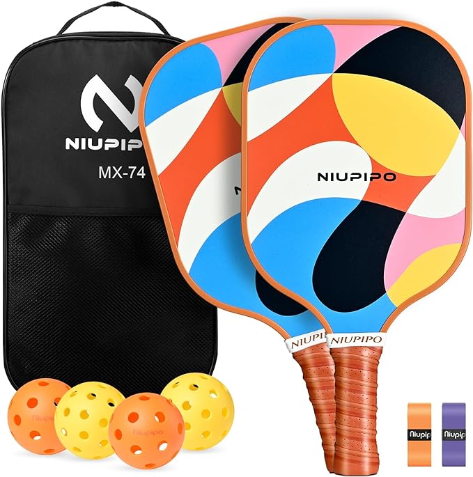 niupipo Pickleball Paddles Set of 2 or 4, USAPA Approved Fiberglass Pickleball Paddle Set with Balls and Bag, Polypropylene Honeycomb Core, Lightweight Pickleball Paddles for Beginners Men Women