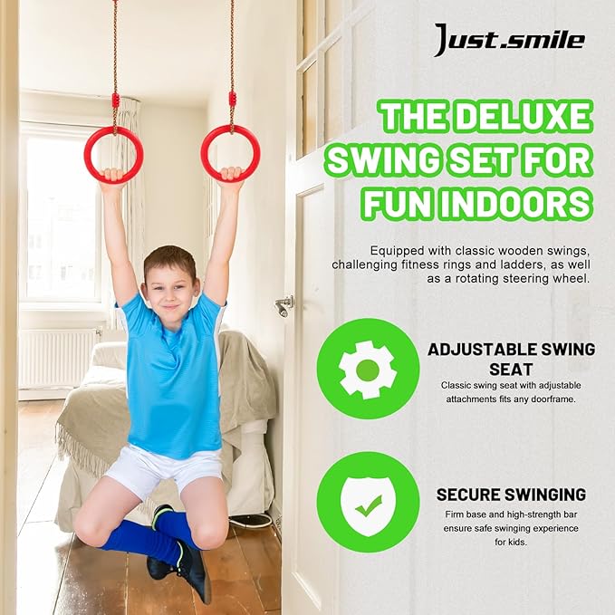 Doorway swing mount for Kids & Door Pull Up Bar for Adults, Indoor Kid Swing with 4 Accessories, Multi-Function Doorway Gym, Fits Door Frame 24.41-30.51'' W x 3.94-6.69'' Thickness (Green)