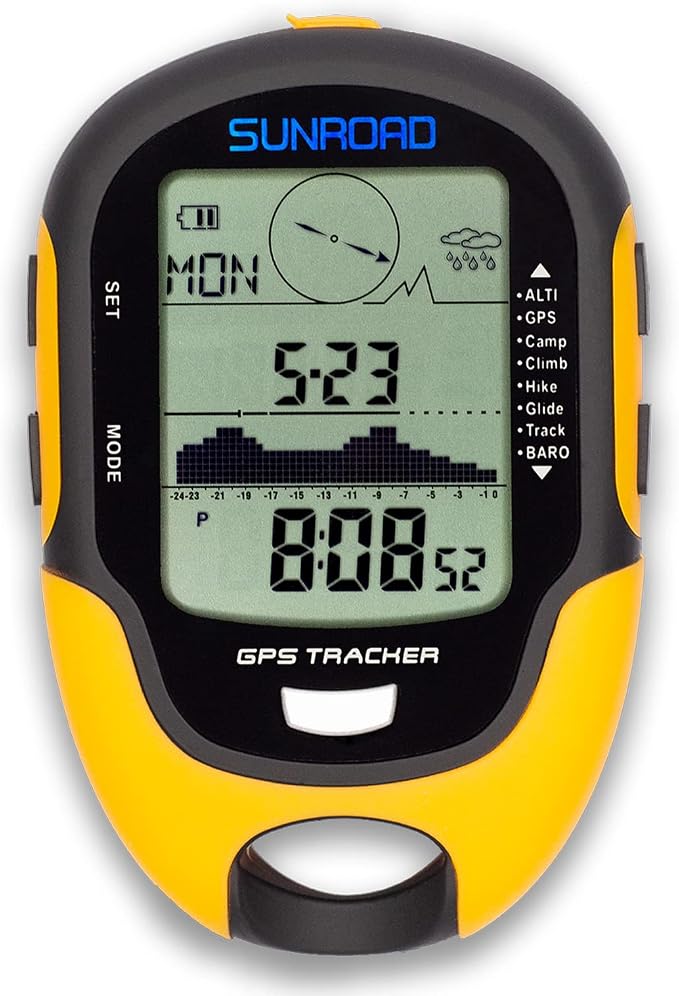 Altimeter GPS Digital Waterproof Outdoor Altitude Pre-Warning Remind Compass Stopwatch Sports -Barometer Weather Forcast Pedometer SUNROAD