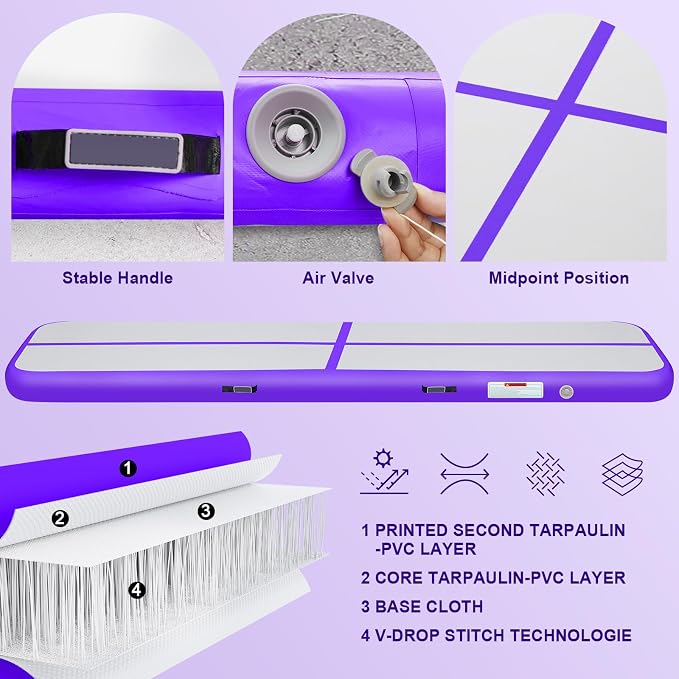 Inflatable Gymnastics Mat 10ft/13ft/16ft/20ft/ Air Tumbling Track Mats 4/8 inches Thick for Home Use/Training/Cheerleading/Yoga/Water with Pump