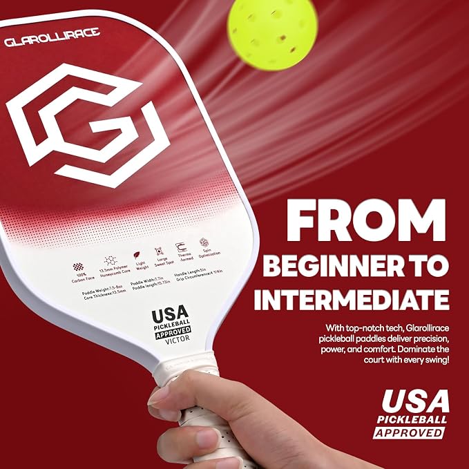 Pickleball Paddles Set of 2 | 4 Pickleball Rackets, USAPA Approved Pickleball Set, Fiberglass | Carbon Fiber Surface & 13 mm PP Honeycomb Core,4 Indoor & Outdoor Pickle Balls