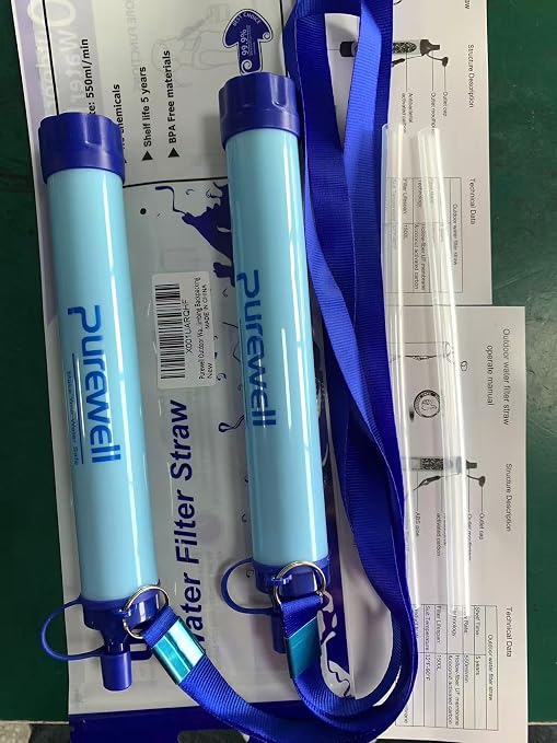 Purewell Outdoor Water Personal Water Filtration Straw Emergency Survival Gear Water Purifier for Camping Hiking Climbing Backpacking(4pcs)