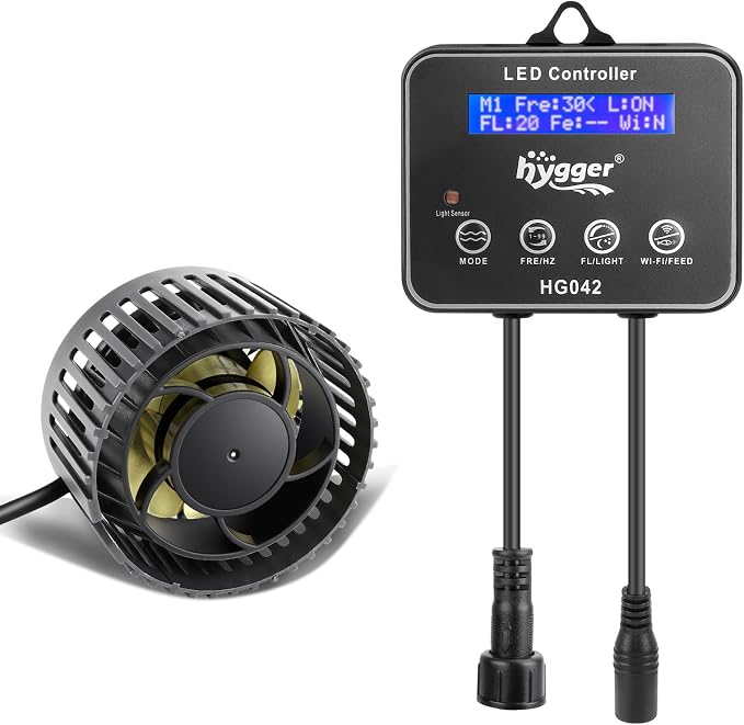 hygger 2114 GPH Aquarium Inverter Wavemaker Pump with LED Controller, DC 24V 10W Ultra-quiet Submersible Power Head with Magnetic Base, Circulation Pump for 30-75 Gal Freshwater Saltwater Tank