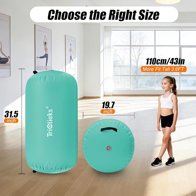 SUDOO Inflatable Air Roller Gymnastics Barrel Mat Tumbling Barrel Equipment for Backhandspring Training Roller for Cheerleading, Yoga, Dance, Home & Gym Use No Pump