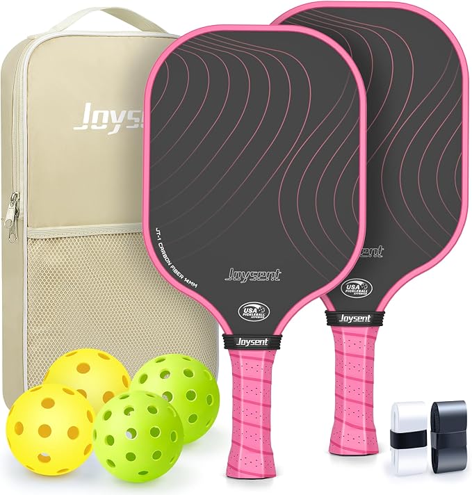 Pickleball Paddles Set, USAPA Approved Carbon Fiber Pickleball Set of 2 with Beginner Pickleball Rackets, Indoor Outdoor Pickle Balls for Adults Men Women, JT-1