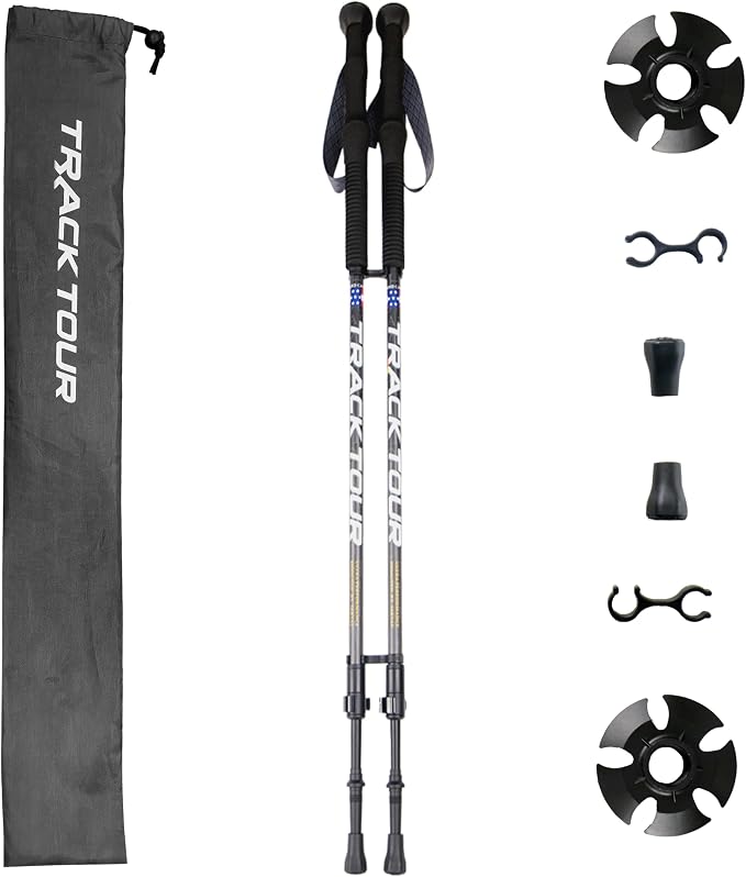Carbon Fiber Trekking Poles Ultra Lightweight Hiking Poles Walking Sticks with Cork and EVA Foam Grips Quick Adjustable Flip Locks
