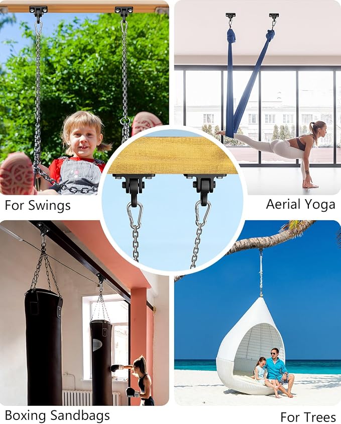 Heavy Duty Swing Hangers, Indoor-Outdoor Hooks, 4-Pack | Corrosion Resistant, 5000+ lb Capacity, For Porch Swings, Yoga, Playgrounds, Trapeze, Hammocks, Punching Bags