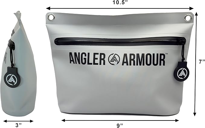 Angler Armour Waterproof Fishing Dry Bag, Fully Submersible Fishing Dry Bags, Heavy Duty Waterproof Gear Storage for Wade Fishing, Kayak, Boat, Jet Ski, Beach & Watersports (Grey, Small 2L)