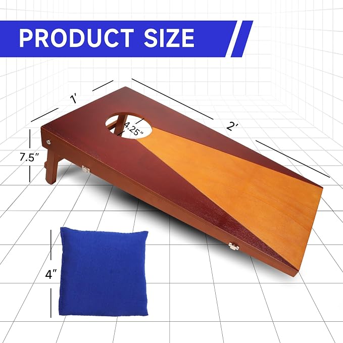 GSE Games & Sports Expert Portable Cornhole Board Set 1x2 ft, Solid Wood Frame with Plywood Board, Indoor & Outdoor Bean Bag Toss Game for Office, Home, Backyard, Beach, Camping, Tailgate, Travel