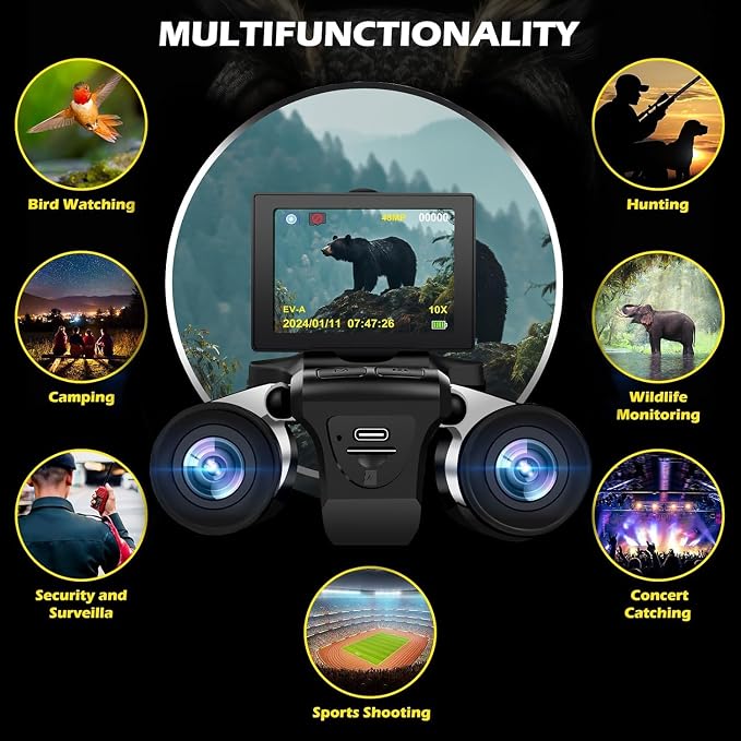 2.4" LCD Digital Binoculars with Camera for Adults, 12x32 Video Photo Recoder 48MP 2.5K for Bird Watching Hunting Concerts and Sports Game with 32GB Cards