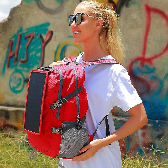 Solar Backpack Foldable Hiking Daypack With 5V Power Supply