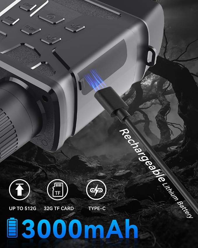 Night Vision Goggles | 10X Zoom Night Vision Binoculars & 3'' LCD Screen with Infrared, 3000mAh Rechargeable Battery, 32GB TF Card, Video and Sound Recording for Camping, Black
