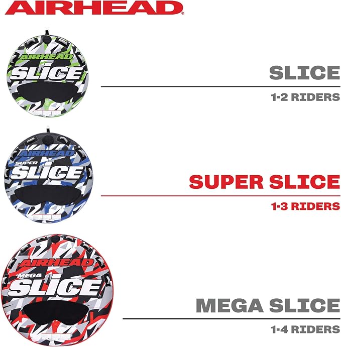 Airhead Slice Towable 2-4 Rider Models, Tube for Boating and Water Sports, Heavy Duty Full Nylon Cover with Zipper, EVA Foam Pads, and Patented Speed Safety Valve for Easy Inflating & Deflating
