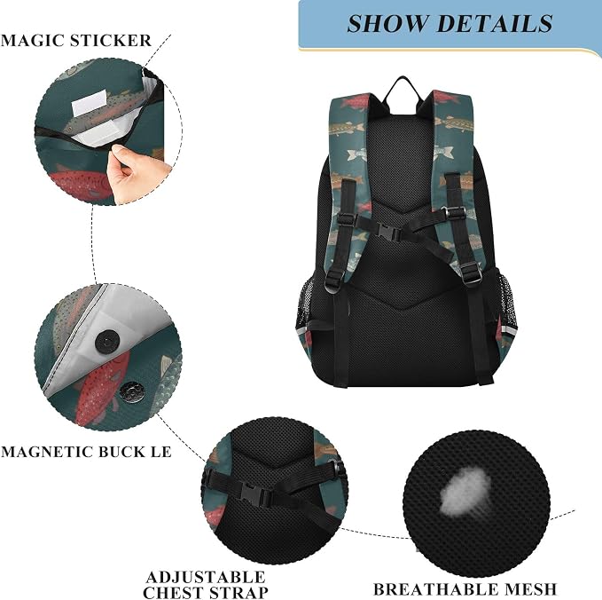 Fisyme River Fish Vintage School Backpack Laptop Backpack Bags Bookbags Travel Casual Computer Notebooks Daypack