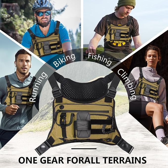 Outdoor Sports Chest pack for men with Gloves, EDC Chest bag for Travel, Lightweight Chest Rig Pouch, Tactical Running Chest Vest for Hiking, Cycling, Fitness, Motorcycle Riding, Workouts