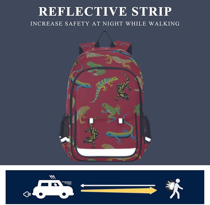 Fisyme Lizard Frog Red School Backpack Laptop Backpack Bags Bookbag Travel Casual Computer Notebooks Daypack