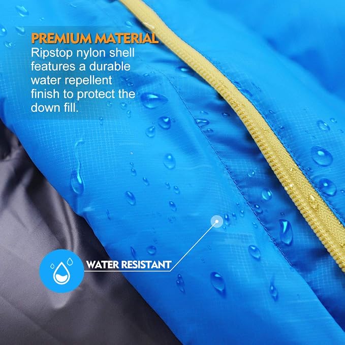 ZOOOBELIVES 10 Degree Down Sleeping Bag for Adults, 4-Season Cold-Weather Mummy Bag, Roomy Fit, 550+ Fill Power Warmth, Lightweight & Compressible for Car Camping, Backpacking & Hunting - AlpliveD1500