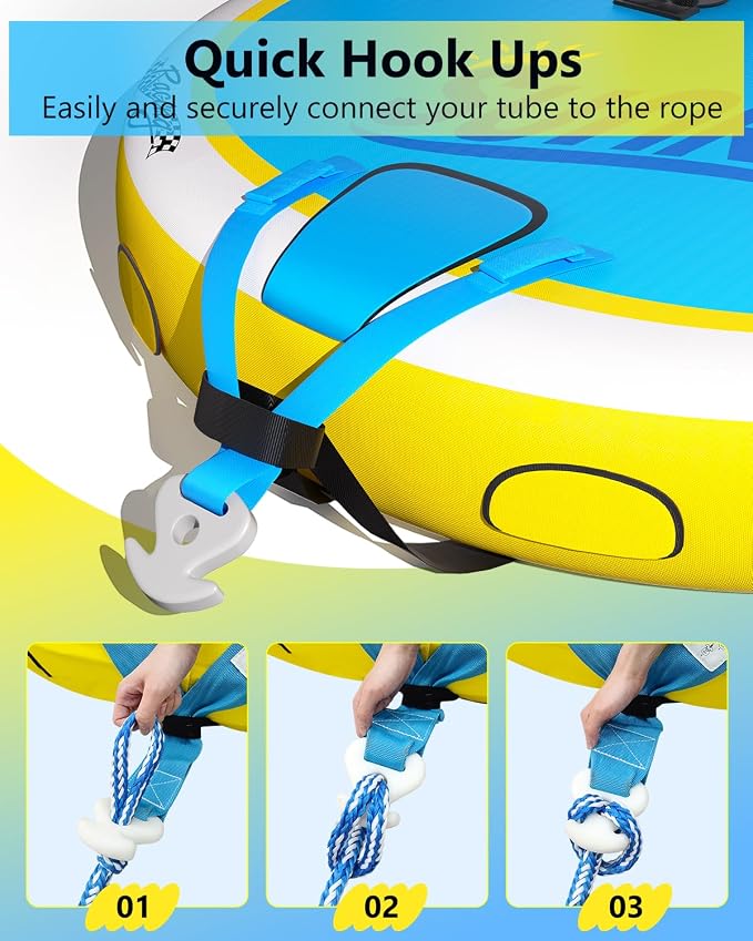 2025 Upgrade Towable Tubes for Boating 1-3 Riders Inflatable Water Sport Towable Tube for Boat Heavy Duty Nylon Cover with Zipper Bolster Fins Safety Air Valve Padded Handle