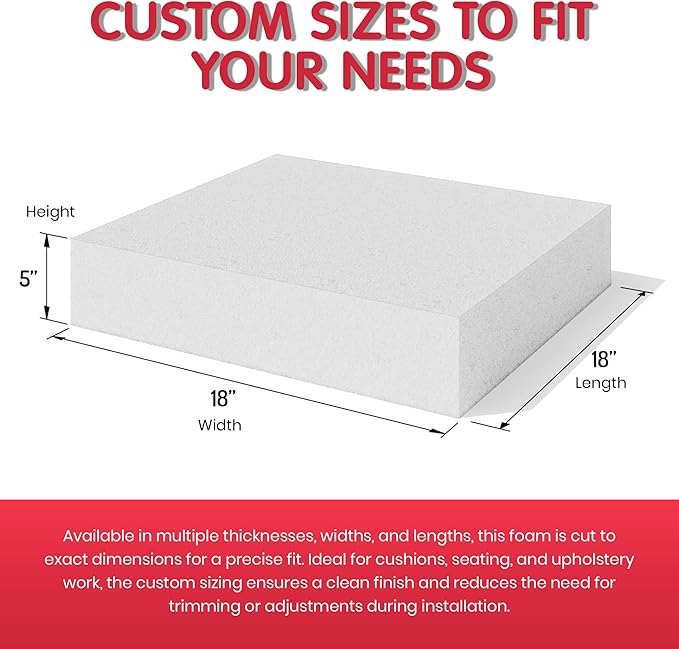 FOAMYFOAM 2Pack of High Density 6 inch Thick, 18 inch Wide, 18 inch Long Upholstery Foam, Cushion Replacement