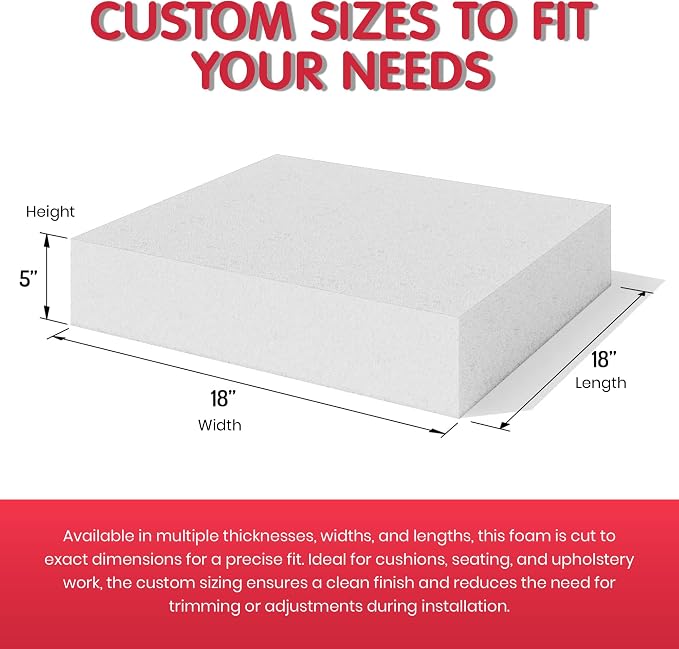 FOAMYFOAM 4Pack of High Density 6 inch Thick, 18 inch Wide, 18 inch Long Upholstery Foam, Cushion Replacement